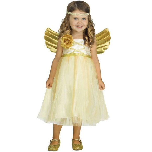 Toddler Girls Golden ANGEL Halloween Costume Size   3T/4T dress wings NWT - Picture 1 of 1